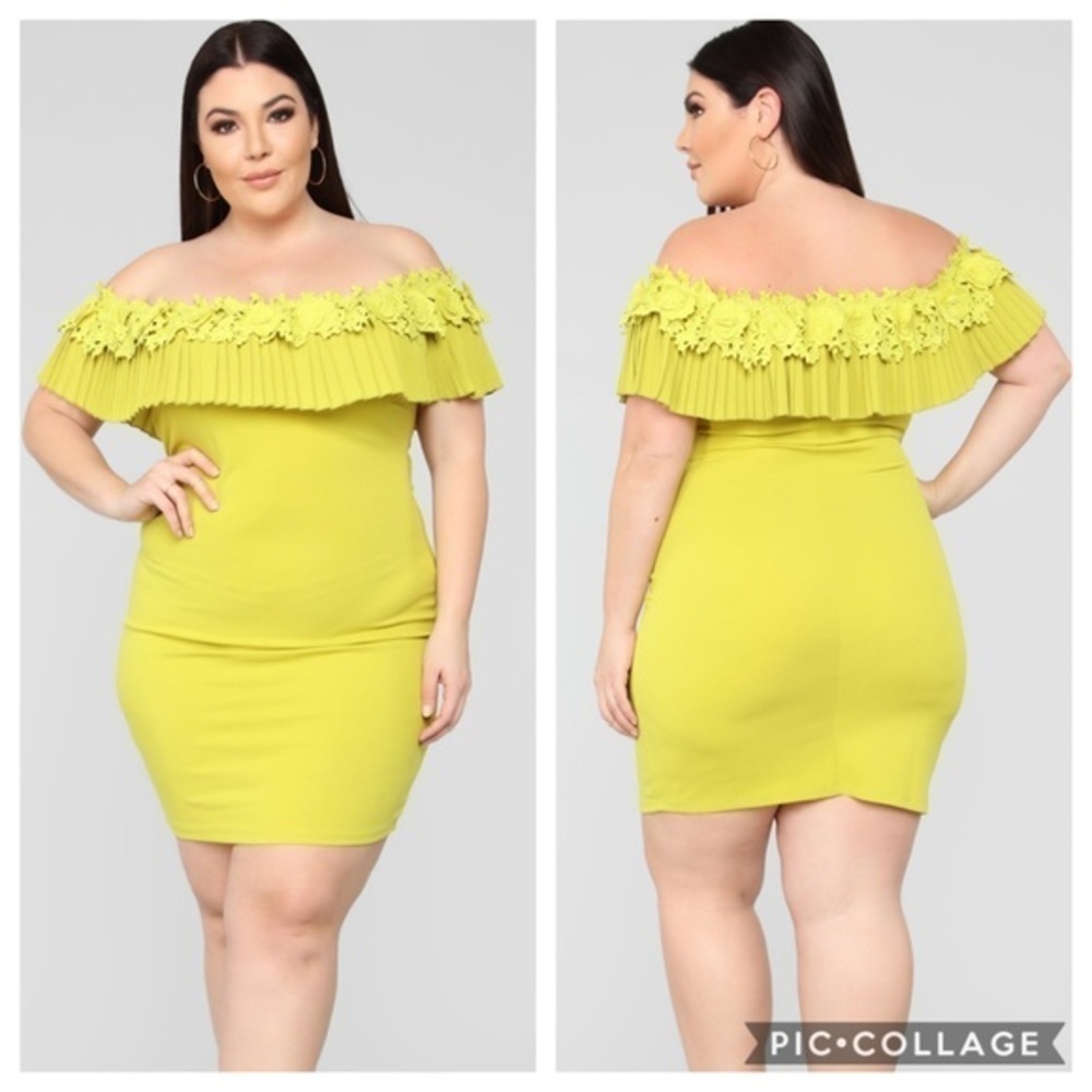 NWT Fashion Nova Ruffle Tier Dress Neon Yellow